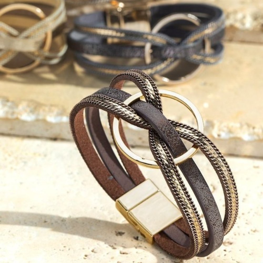 Dazzling Leather & Charm Bracelet